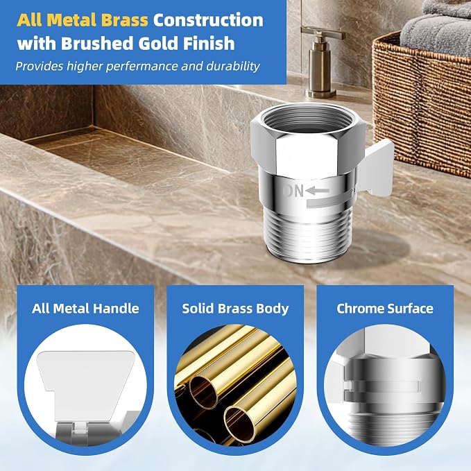 Hibbent All Metal 2 Pack Shower Head Flow Control Valve, G1/2 Brass Shut-off - Image 2
