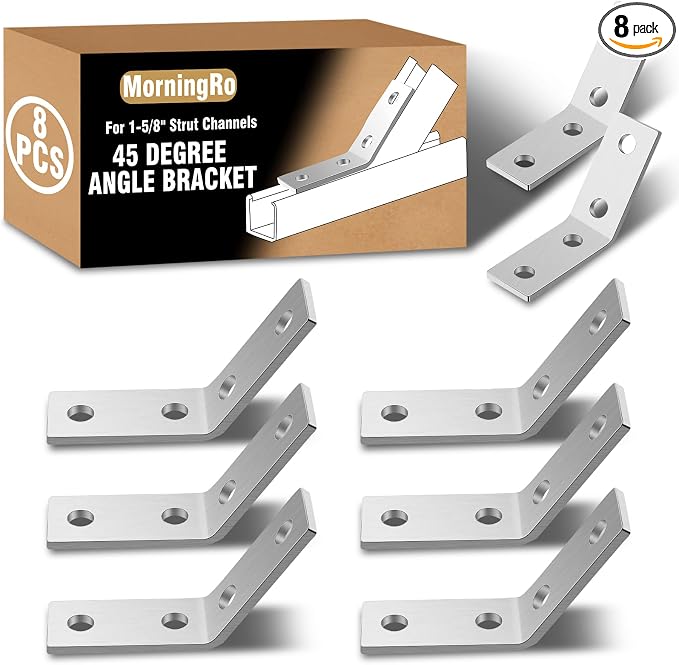 8 Pack 45 Degree Angle Bracket for 1-5/8 Strut Channel, Heavy Duty 5.7mm Thick by MorningRo