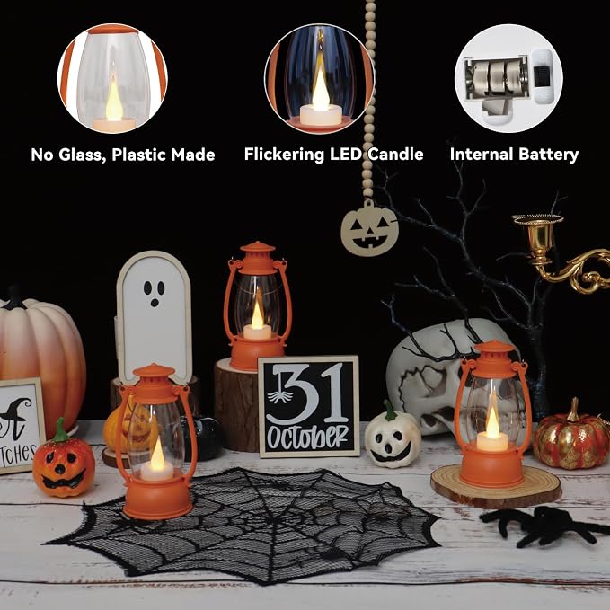 12Pcs Orange Mini Lanterns for Fall Halloween Thanksgiving & Western Camping - Image 4
