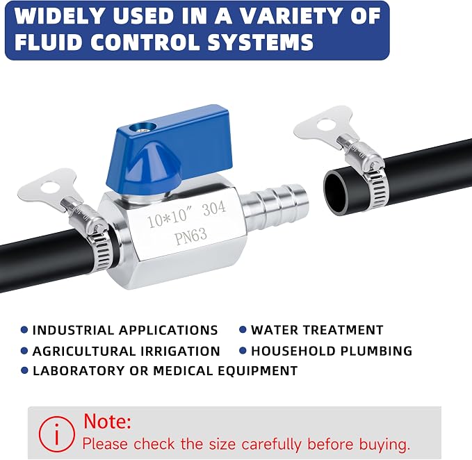 5/8" Double Barbed Ball Valve, Stainless Steel, - Image 6
