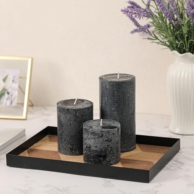 3x3 Inch Black Pillar Candles Set of 3 - Image 4