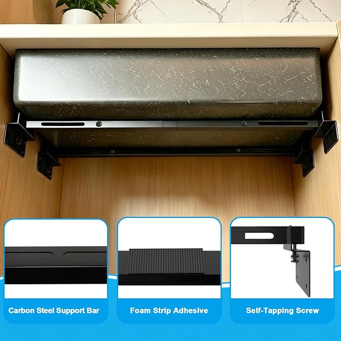 Heavy-Duty Undermount Sink Brackets Kit, Adjustable Carbon Steel Supports - Image 4