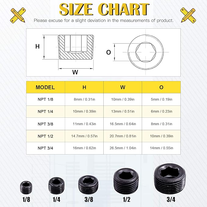 10pc 1/4" NPT Carbon Steel Pipe Plug Set - Image 7