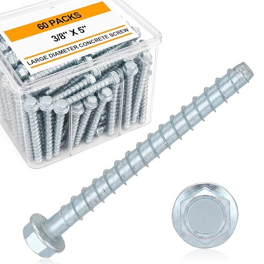 Hicarer 60 Pack 3/8 x 5 Inch Concrete Screws Galvanized Anchor Bolts | Zinc by Hicarer