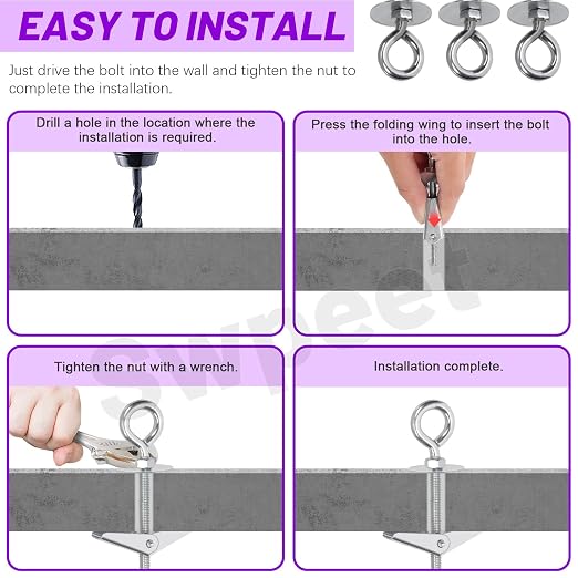 Swpeet 15 Set M4×75mm Eye Bolt Toggle Bolts and Wing Nut Kit - Image 5