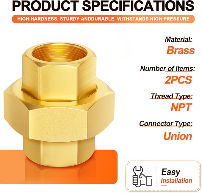 GASHER 2PCS 3/8" FNPT Brass Union Pipe Fitting | 3/8 Inch Female x 3/8 Inch - Image 2