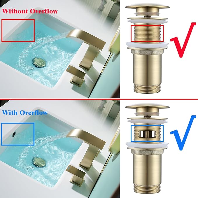 RANDOM Brass P Trap with Bathroom Sink Stopper Kit With Overflow, Brushed Gold - Image 3