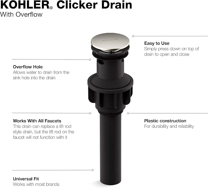 Kohler RH1274364-BN Bathtub Drain, ‎2.76 x 2.76 x 9.72 inches, Vibrant Brushed - Image 2