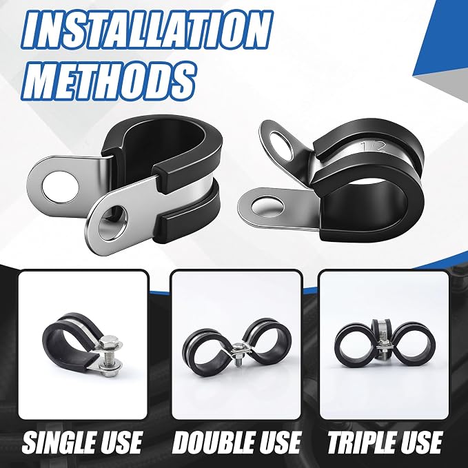 50 Pcs 1/2 Inch Cable Clamps Stainless Steel Pipe Clamps Holder Rubber Coated - Image 4