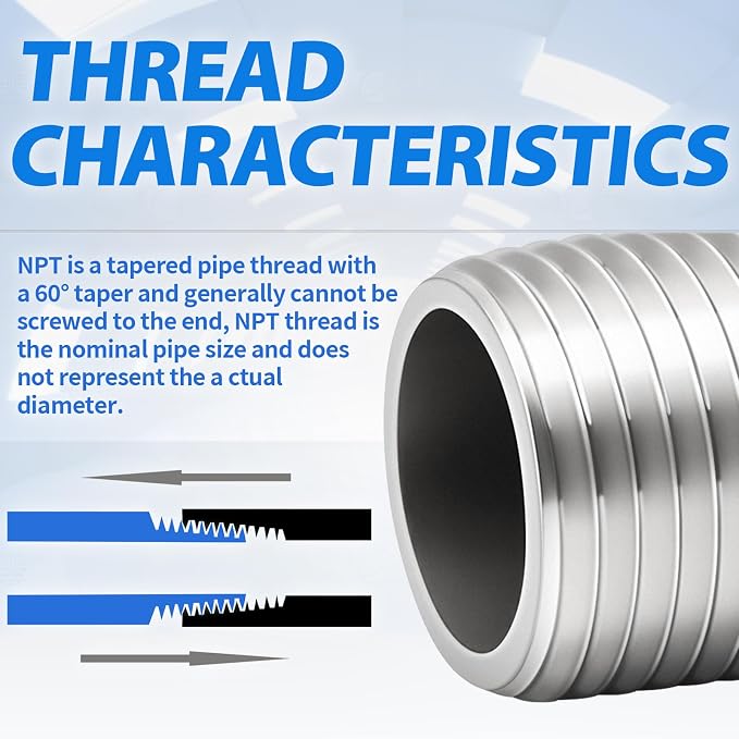 ChillWaves 304 Stainless Steel Pipe Fitting, Nipple Cast Pipe 2" NPT Male x 2" - Image 5