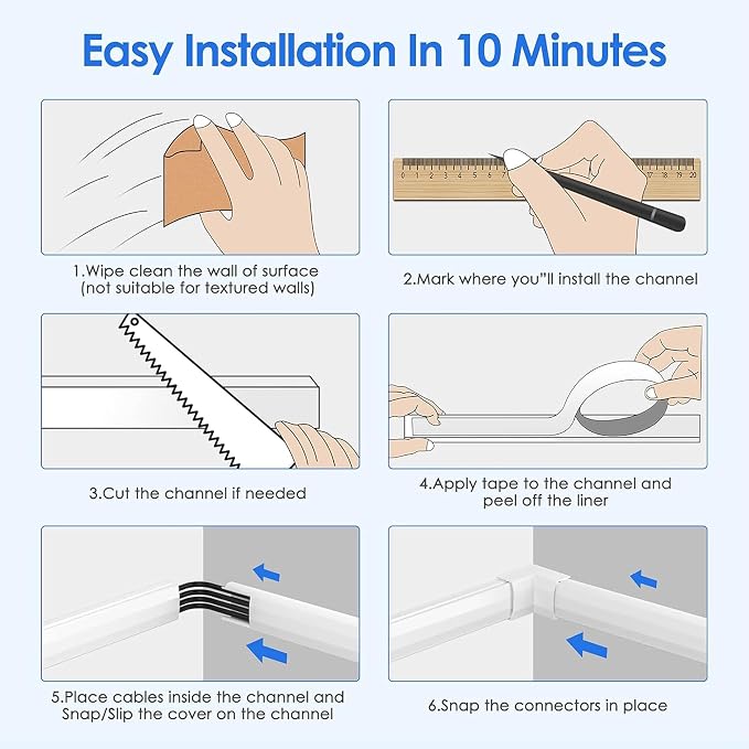 Yecaye TV Cord Hider Wall Mounted, 472in Cord Cover, W1.18in H0.6in, Wire Hiders - Image 8