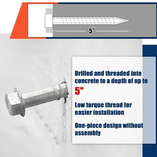 Tandefio 20 Pack 5/8 x 5 Concrete Anchors and Screw Kits Galvanized | Large - Image 5