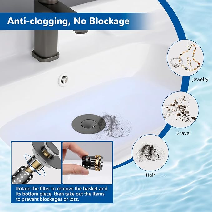 Hibbent Upgraded 3 in 1 Bathroom Sink Drain Strainer, Pop Up Stopper - Image 2