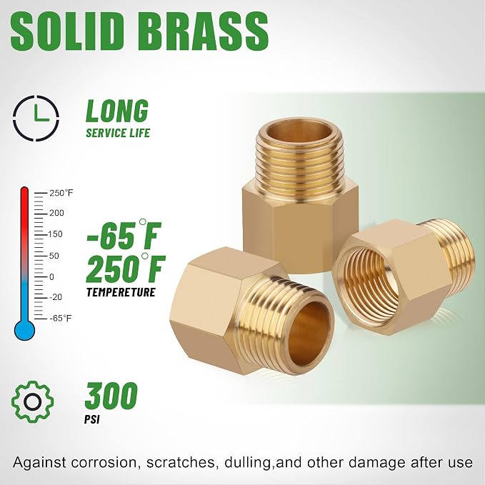 5PCS Brass Pipe Fittings Adapter, 1/2" NPT Male x 1/2" NPT Female | 1/2 Inch - Image 3