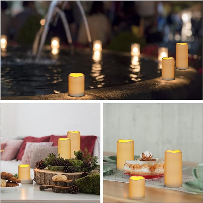 Flameless Candles 4" 5" 6" Outdoor Indoor Pillars Battery Operated Flickering - Image 6