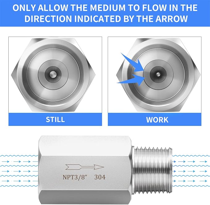 ChillWaves 304 Stainless Steel In-Line Siamese Check Valve 3/8" NPT Male x 3/8" - Image 7