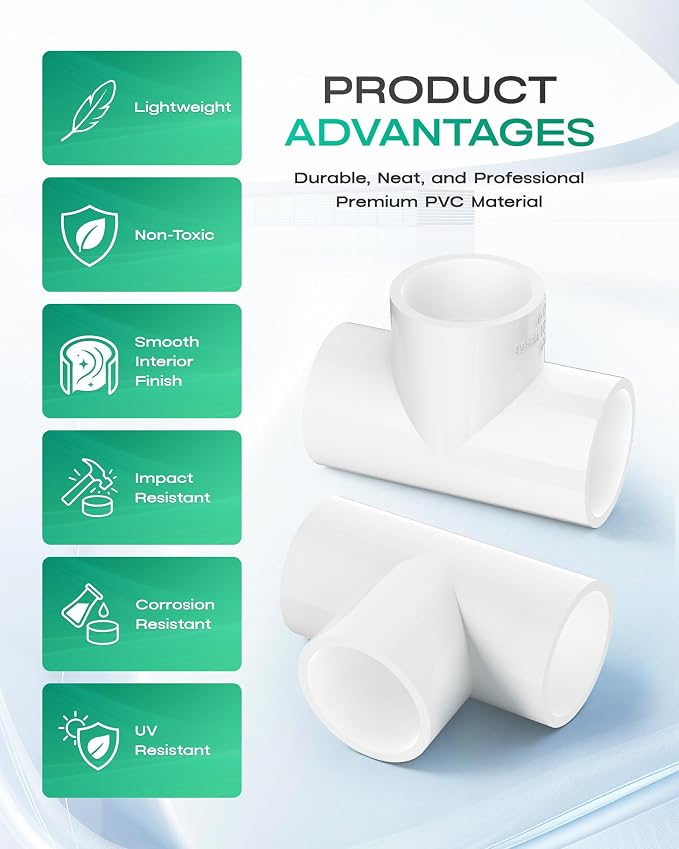 20-Pack 1/2 Inch PVC Tee Pipe Fittings, 3 Way Socket x Socket, Schedule 40 PVC - Image 5