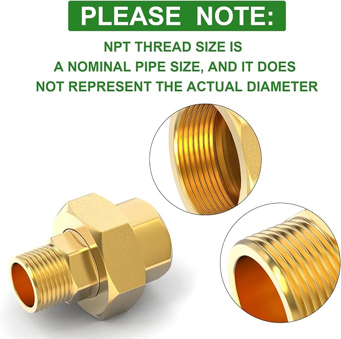 1PCS Brass Union，1/4" NPT Male x 1/4" NPT Female Brass Pipe Fitting - Image 3
