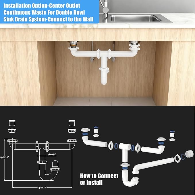 eflyefly 1-1/2 inch Kitchen Sink Drain Kit Include All Necessary Component - Image 6