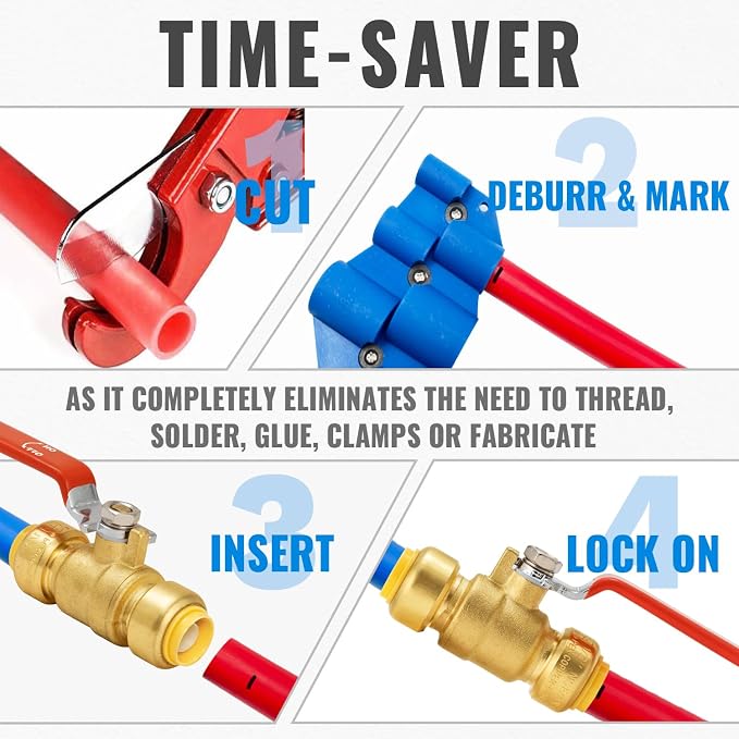 Shut Off Ball Valve 1/2 Inch, 12-PCS Full Port Push-Fit Ball Valve | Brass - Image 5