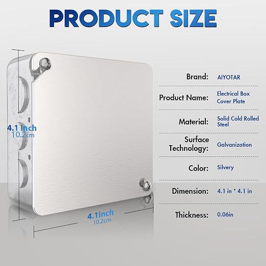 8Pcs Metal Junction Box Cover Plates, 4x4 Inch Square Electrical Box Cover Plate - Image 2