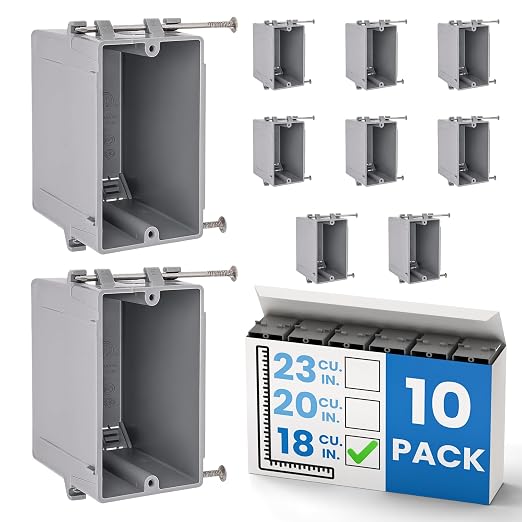 1-Gang New Work Outlet Box, 18 Cubic Inch Single Gang PVC Electrical Box by OhLectric