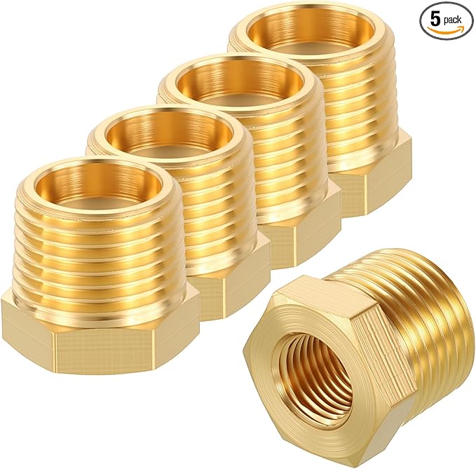 5 Pack Male to FeMale Adapter, 3/8" NTP Male x 1/8" NTP Female Brass Hex by Rebower