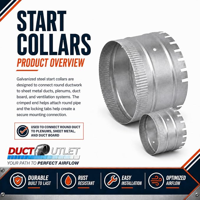 10" Start Collar HVAC, 26 Gauge Galvanized Steel Round Duct Connector - Image 4