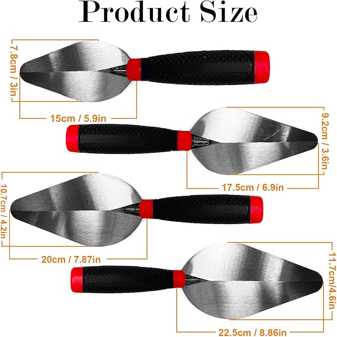 4 Pcs Ellipse Pointing Trowel Set, 6/7/8/9" Carbon Steel - Image 2