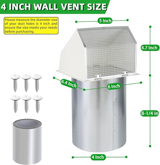 3 Inch Dryer Vent Cover Outside, Wall Vent Exhaust Vent Cover Exterior 3" Dryer - Image 2