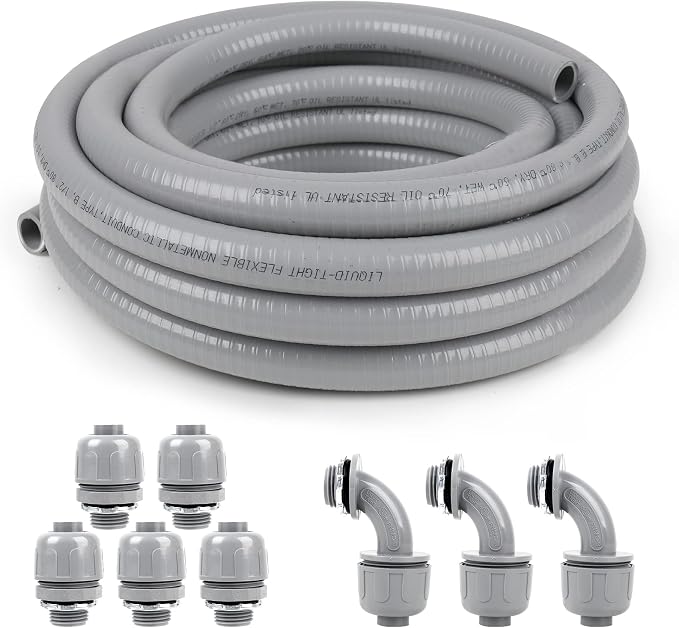 1/2inch 50ft Liquid-Tight Conduit and Connector Kit, Flexible Non Metallic by HoserememberElecoman