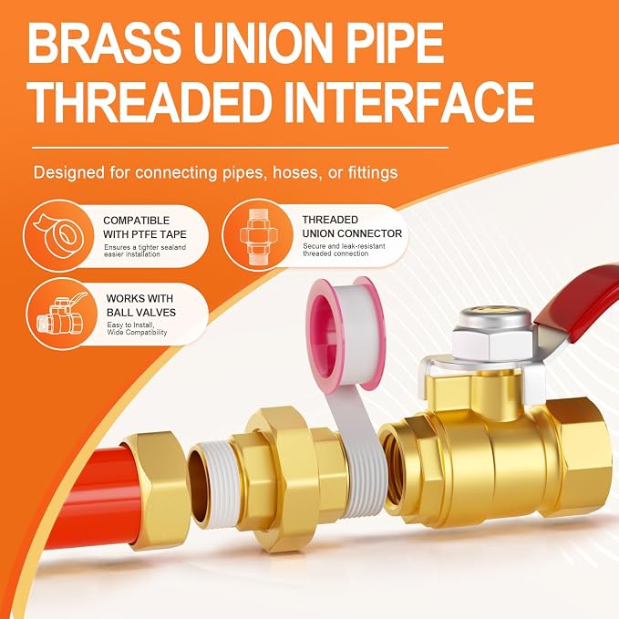 GASHER 2PCS 1-1/2" MNPT Brass Union Pipe Fitting | 1-1/2 Inch Male x 1-1/2 Inch - Image 5