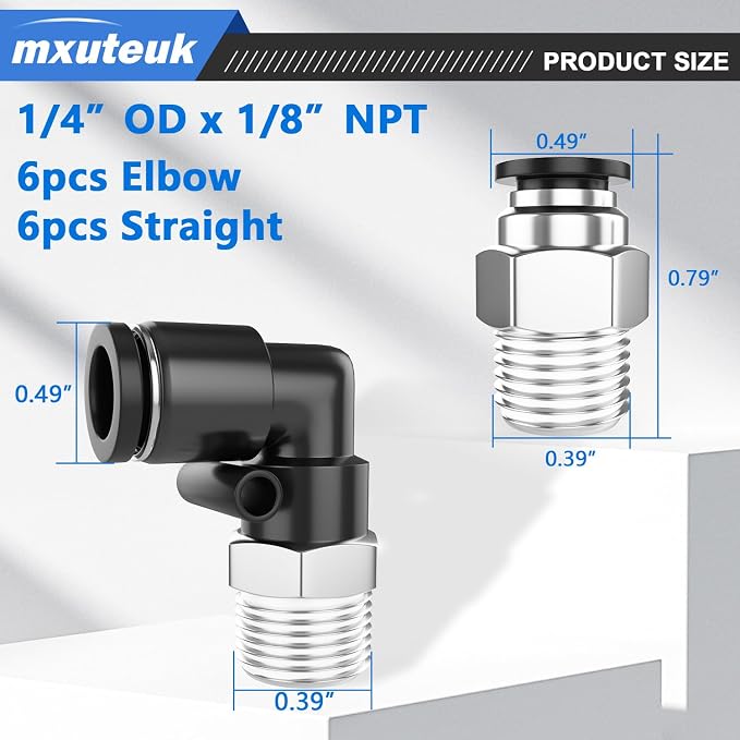 mxuteuk Push to Connect Fittings, 1/4" OD to 1/8" NPT Air Hose Fittings - Image 2