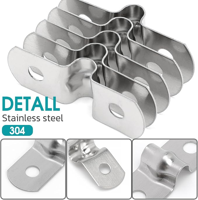 25Pcs M8 304 Stainless Steel Rigid Pipe Strap Two Hole Cable Strap u Bracket - Image 3