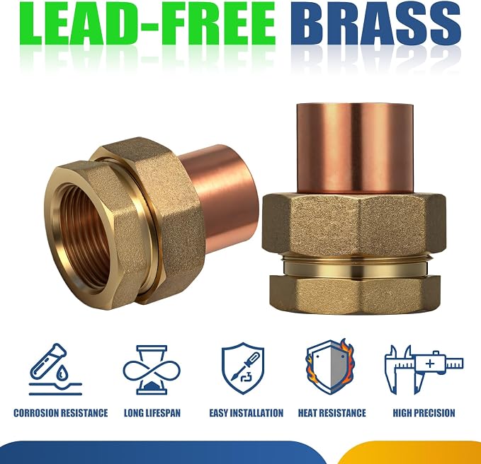 2 Pack 1" C x FIP LF Brass Pipe Copper Union Sweat to Male Iron | - Image 2