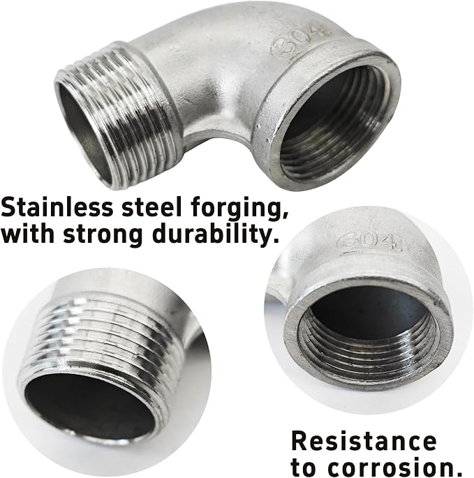 2Pcs 90 Degree Street Elbow, 304 Stainless Steel Pipe Fittings - Image 3