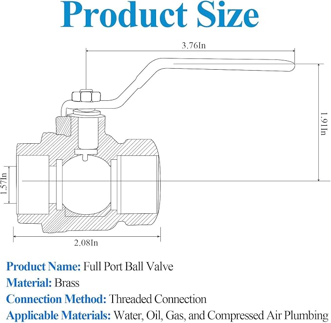 WiseWater 1/2" NPT Full Port Brass Ball Valve, UPC Certified, 600 WOG, Plumbing - Image 3