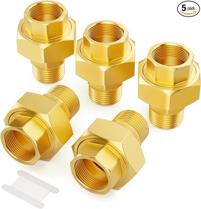 GASHER 5PCS 1/2"NPT Brass Union Pipe Fitting | 1/2 Inch Male x 1/2 Inch Female by GASHER