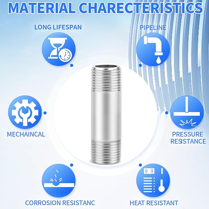 ChillWaves 304 Stainless Steel Pipe Fitting, Nipple Cast Pipe 1/4" NPT Male x - Image 5