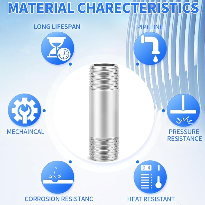 ChillWaves 304 Stainless Steel Pipe Fitting, Nipple Cast Pipe 1/8" NPT Male x - Image 5