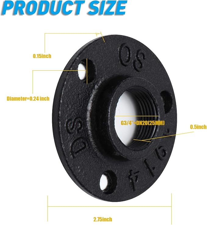 3/4" Antirust Black Floor Flange, Malleable iron Pipe Fittings - Image 2