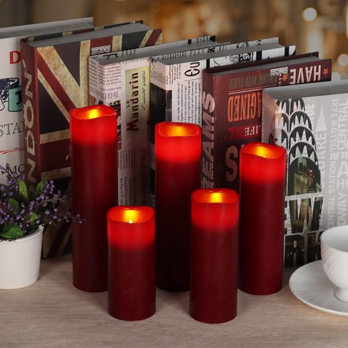 Flameless Candles Led Candles Pack of 9 Burgundy Real Wax Battery Candles - Image 2