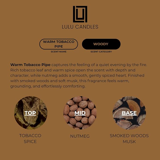 Lulu Candles | Warm Tobacco Pipe | Luxury Scented Soy Jar Candle | Hand Poured - Image 4