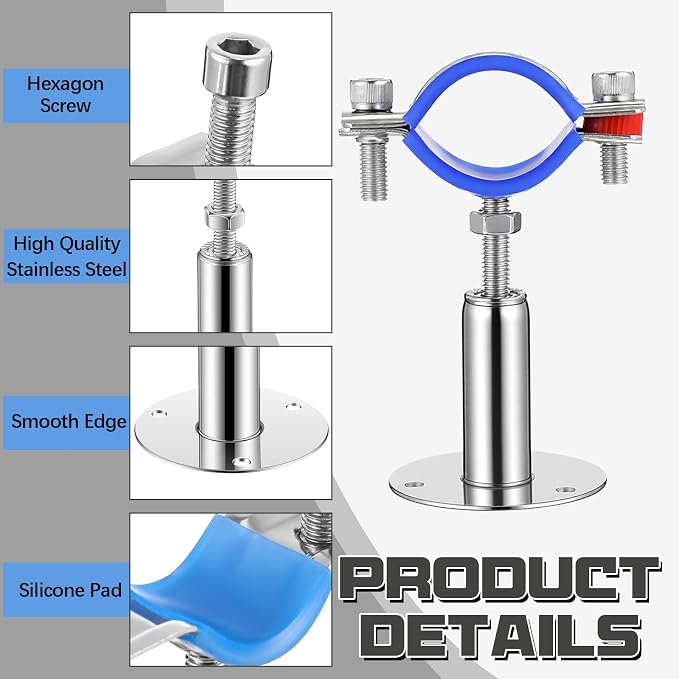 Yaocom 12 Pcs 304 Stainless Steel Wall Mount Ceiling Mount Pipe Supports Bracket - Image 3
