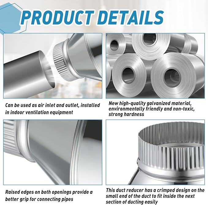 1 Pcs 6 Inch to 4 Inch Duct Reducer Increaser | Galvanized Steel Air Duct - Image 3