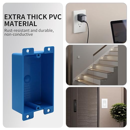 1-Gang Old Work Shallow Outlet Box, 8 Cu in, ETL Certified ，1 Pack | Blue PVC - Image 4