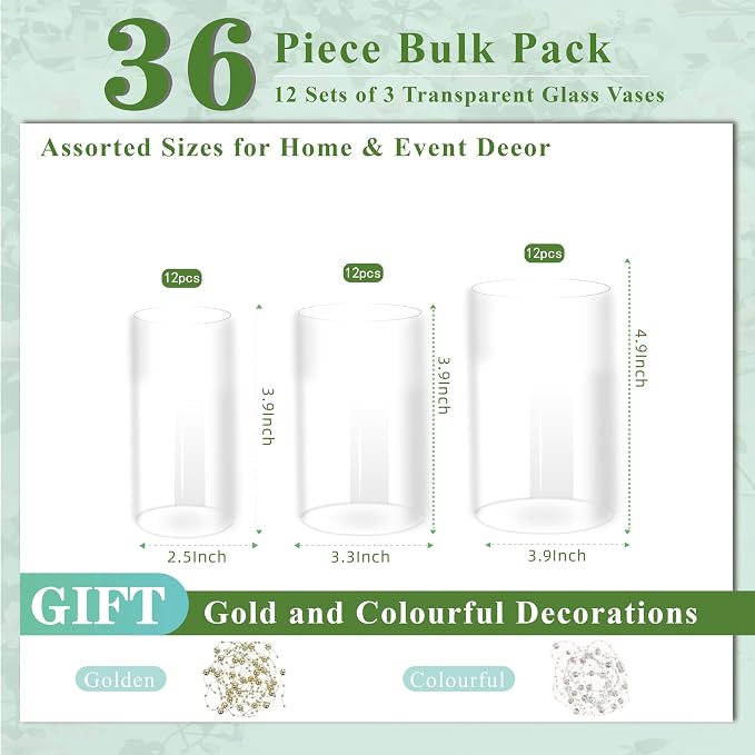Glass Cylinder Vase for Set of 36 for Centerpieces, 5 inch Tall Clear Cylinder - Image 2