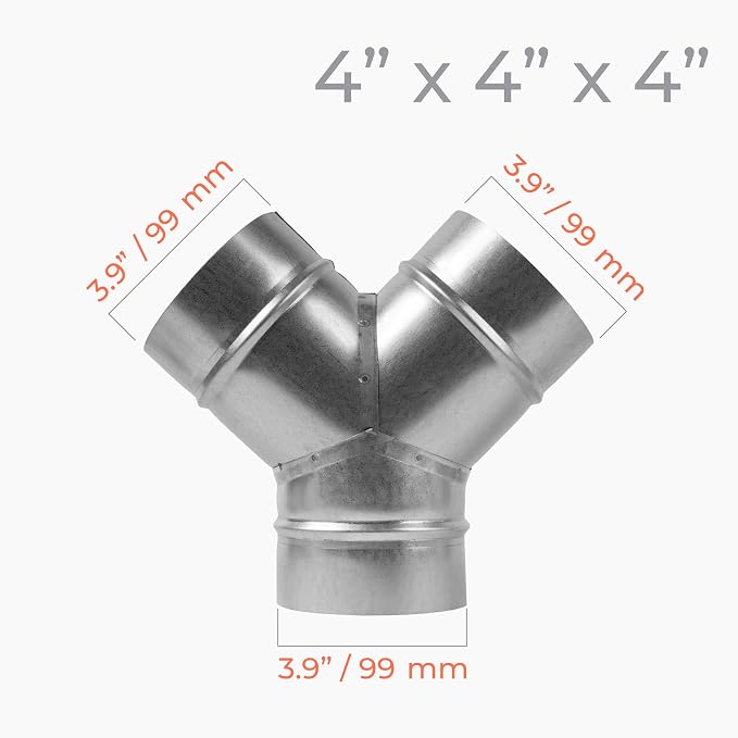 45° Degree Ø4 x 4 x 4 Inch Y Shape Duct Splitter - Image 2