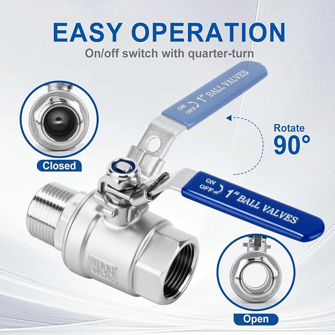 2 Pack 1/2" Full Port Ball Valve NPT Male x Female 304 Stainless Steel Heavy - Image 3