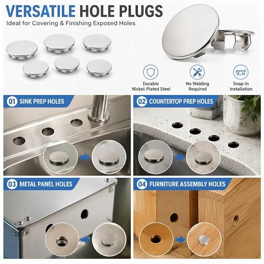 Hicarer 15 Pack Fit 1/4" Hole Metal Hole Plugs, Nickel-Plated Steel Snap-in - Image 3